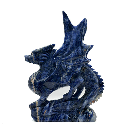 Hand-Carved Blue Sodalite Dragon Sculpture with Wings - Gem Avenue