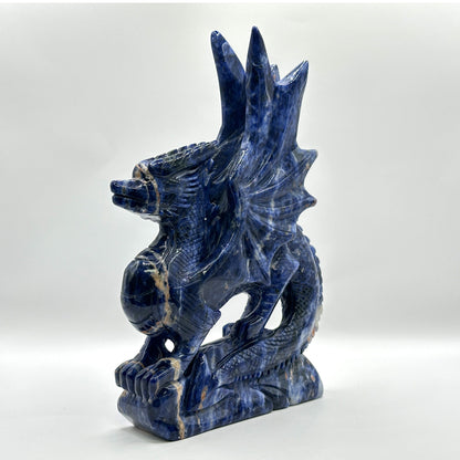 Hand-Carved Blue Sodalite Dragon Sculpture with Wings - Gem Avenue