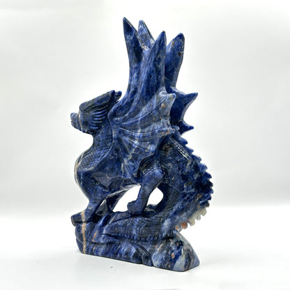 Hand-Carved Blue Sodalite Dragon Sculpture with Wings - Gem Avenue