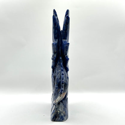 Hand-Carved Blue Sodalite Dragon Sculpture with Wings - Gem Avenue