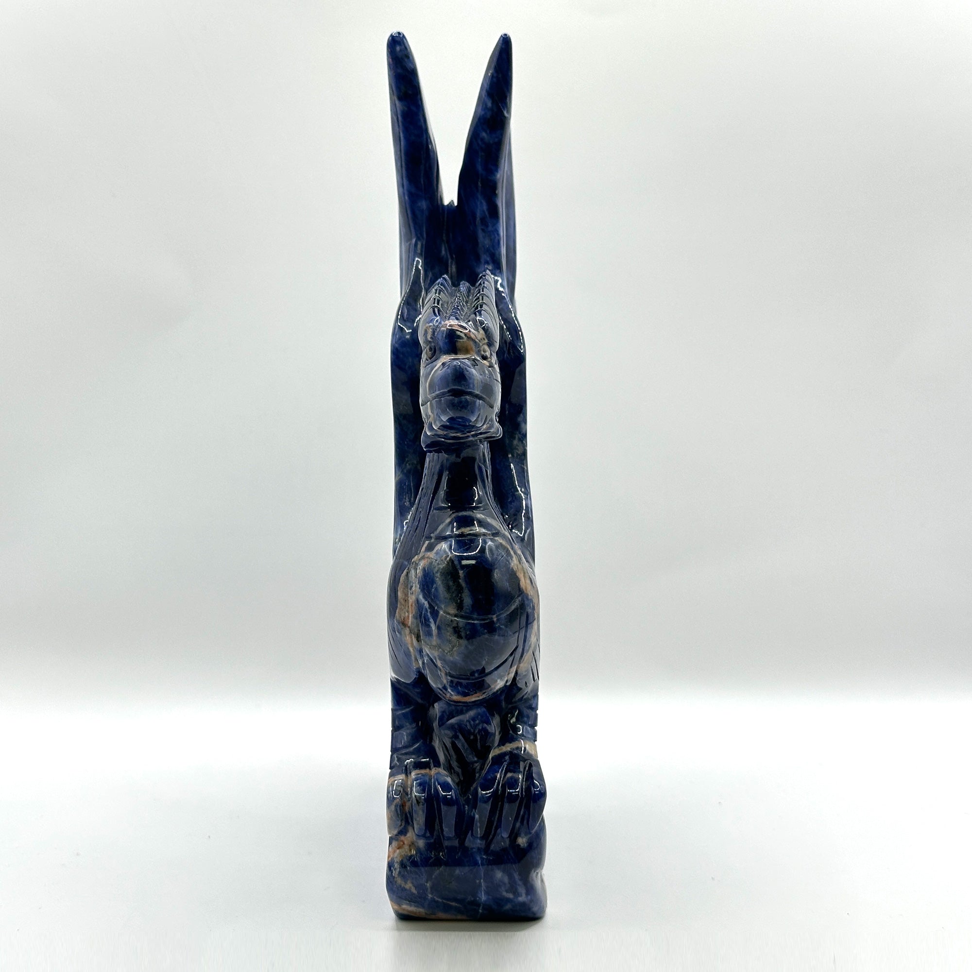 Hand-Carved Blue Sodalite Dragon Sculpture with Wings RAN537 – Gem