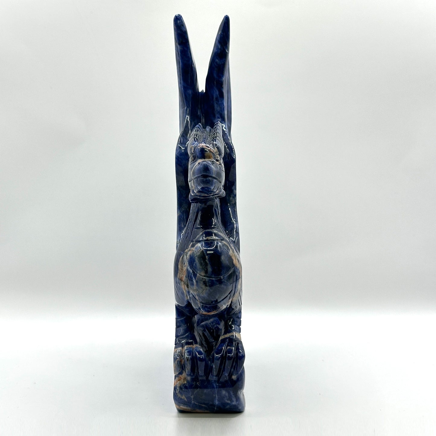 Hand-Carved Blue Sodalite Dragon Sculpture with Wings - Gem Avenue