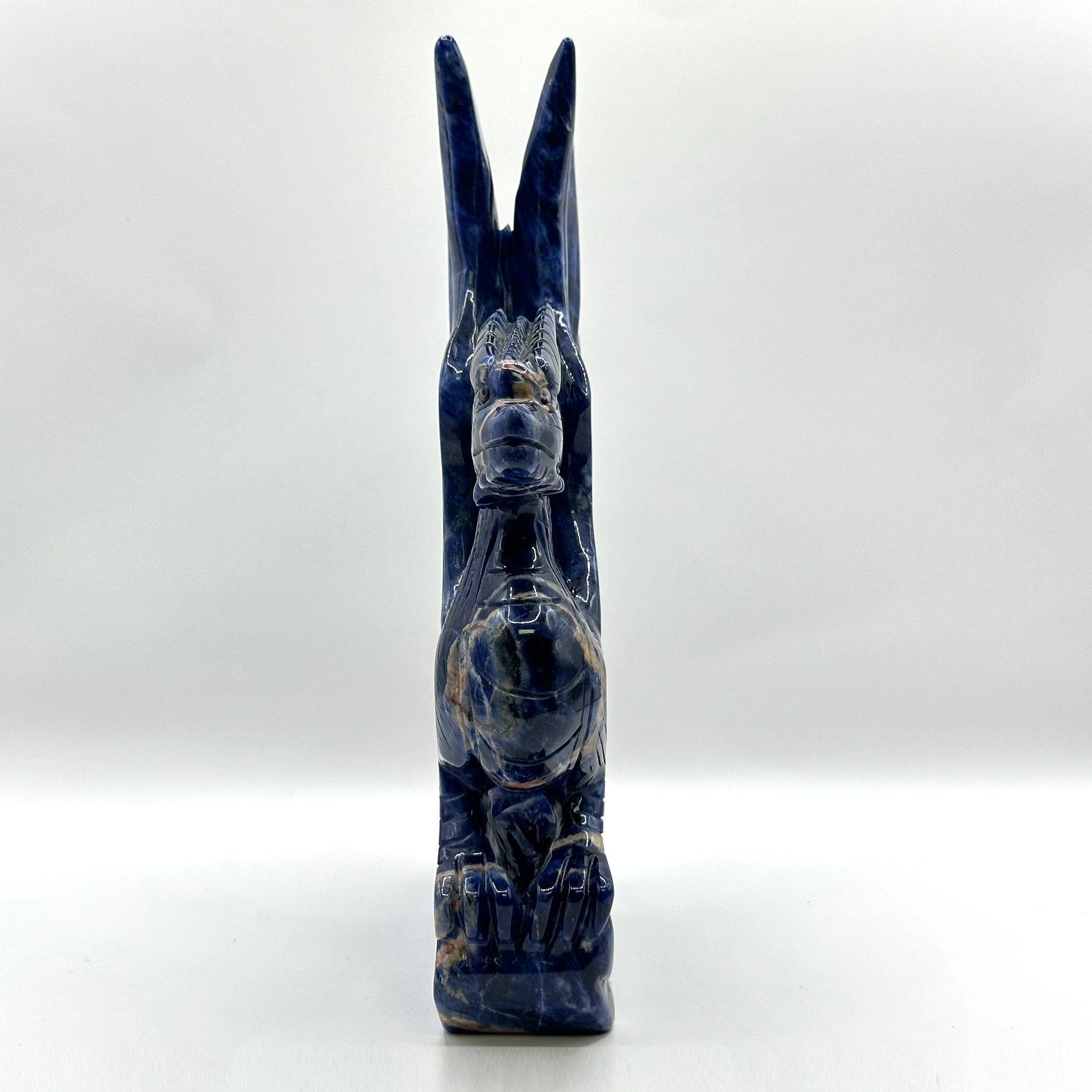 Hand-Carved Blue Sodalite Dragon Sculpture with Wings - Gem Avenue