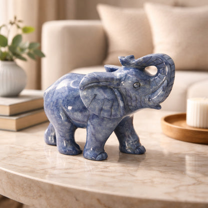 Hand Carved Sodalite Elephant Crystal Sculpture Polished Stone Figurine for Home Decor & Gifting - RAN538