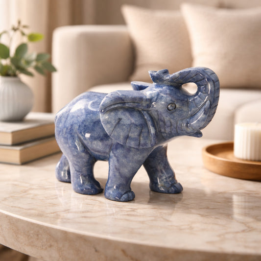 Hand Carved Sodalite Elephant Crystal Sculpture Polished Stone Figurine for Home Decor & Gifting - RAN538