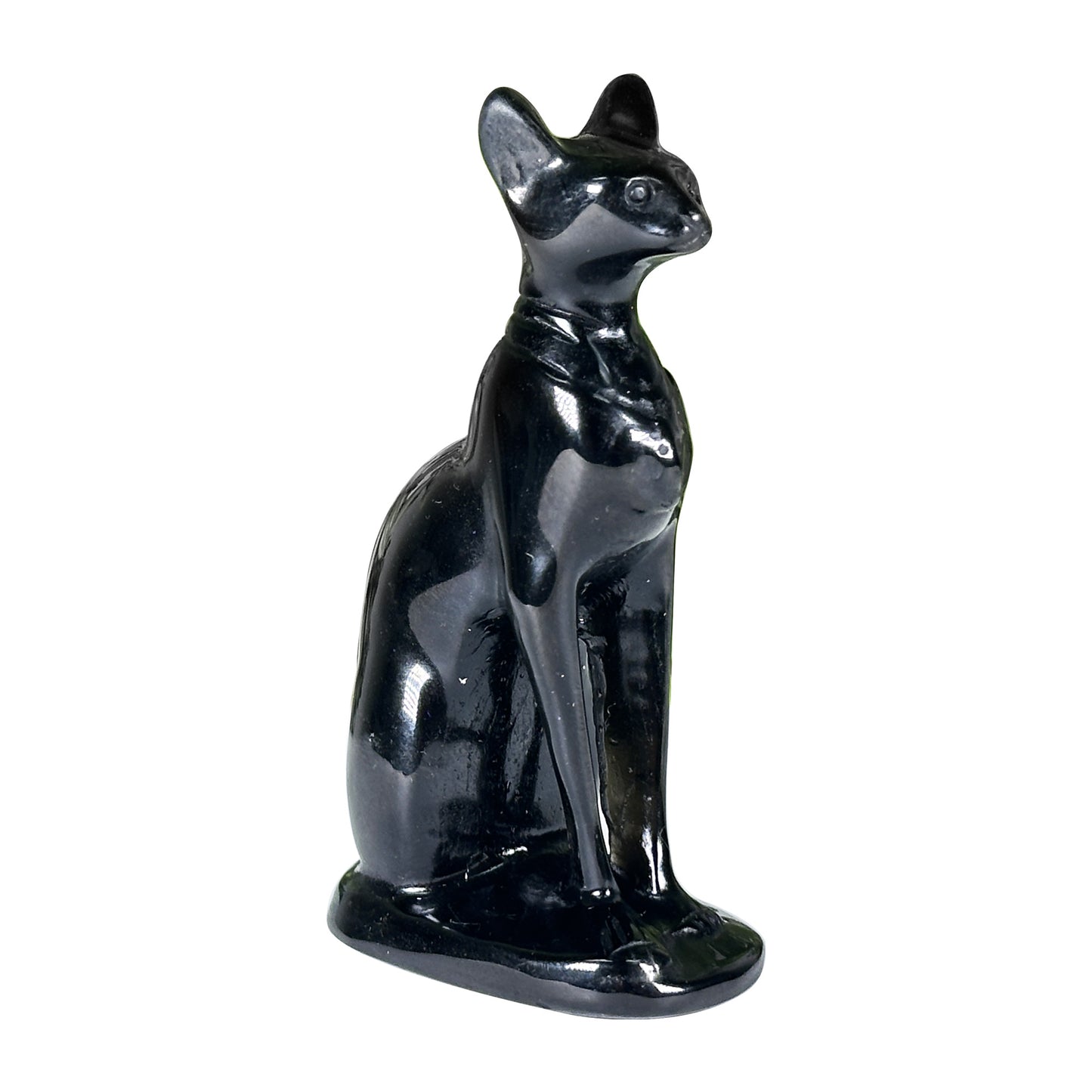 Hand-Carved Black Obsidian Cat Carving 3" Crystal Figurine for Protection & Home Decor - RAN570