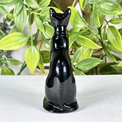 Hand-Carved Black Obsidian Cat Carving 3" Crystal Figurine for Protection & Home Decor - RAN570