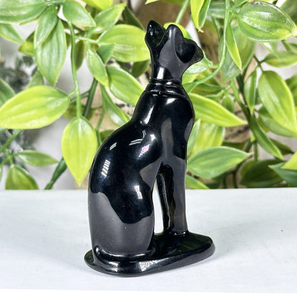 Hand-Carved Black Obsidian Cat Carving 3" Crystal Figurine for Protection & Home Decor - RAN570