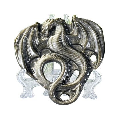 Gold Sheen Obsidian Dragon Carving Polished Crystal Figurine Display Piece - RAN571