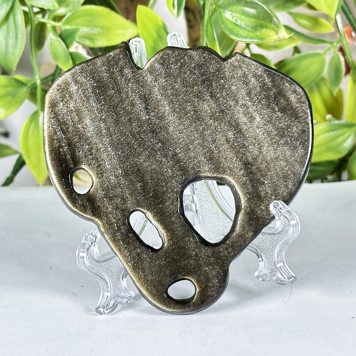 Gold Sheen Obsidian Dragon Carving Polished Crystal Figurine Display Piece - RAN571