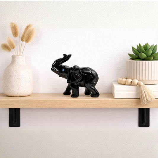 Hand-Carved Black Onyx Elephant Figurine Natural Crystal Animal Carving from Peru for Healing & Decor