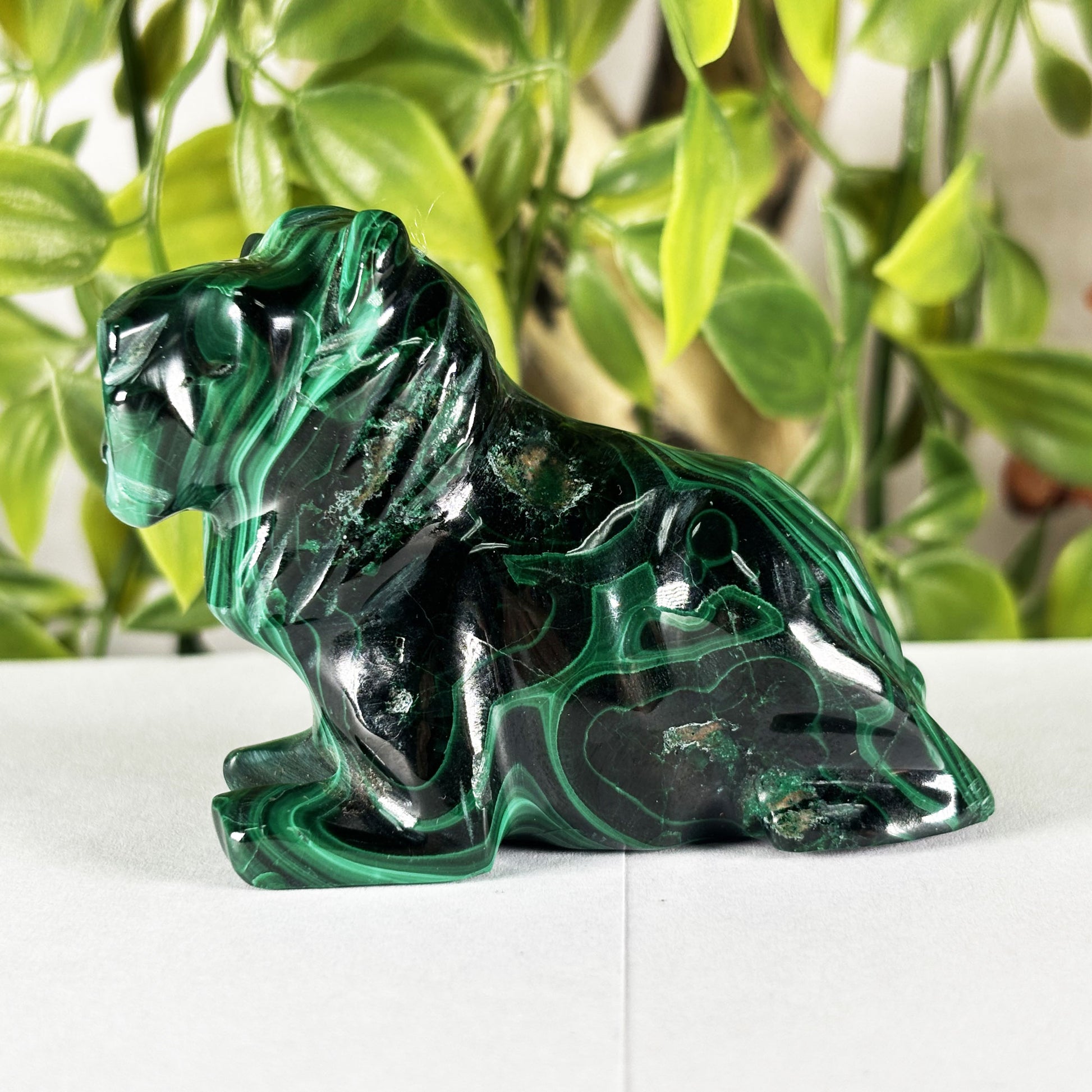 Malachite Gemstone Lion Figurine - Gem Avenue Retail