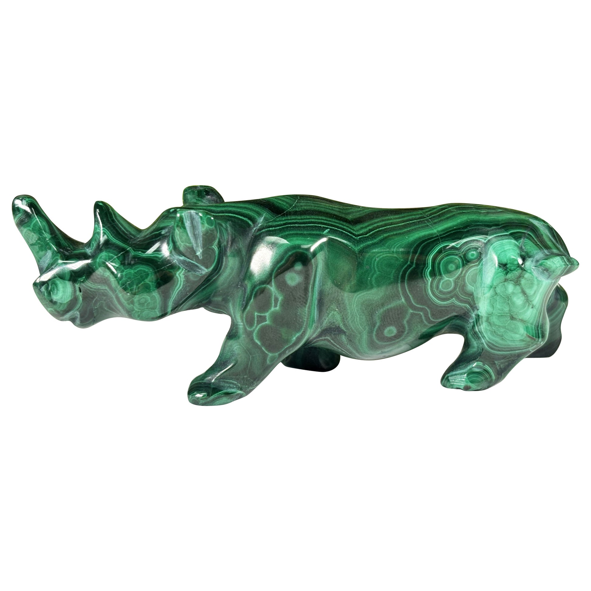 Malachite Rhino Carving - Gem Avenue Retail