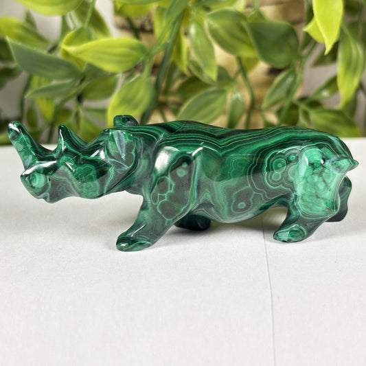 Malachite Rhino Carving - Gem Avenue Retail