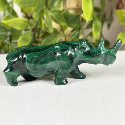 Malachite Rhino Carving - Gem Avenue Retail
