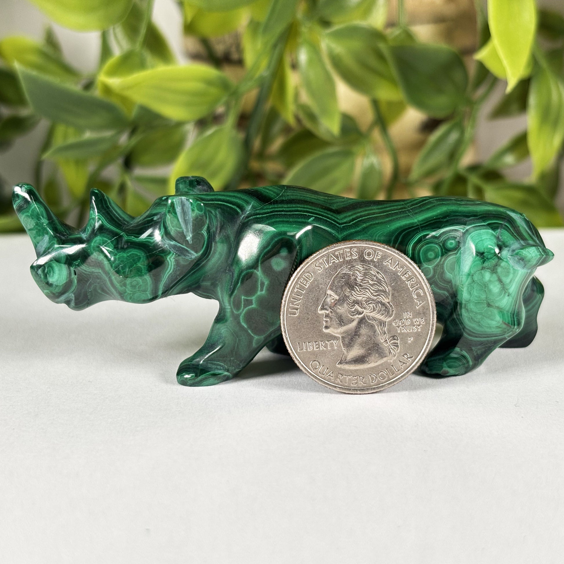 Malachite Rhino Carving - Gem Avenue Retail