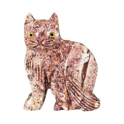 Hand-Carved Soapstone Cat Crystal Figurine Natural Healing Stone Sculpture, Unique Animal Collector Mineral Specimen - RAN594