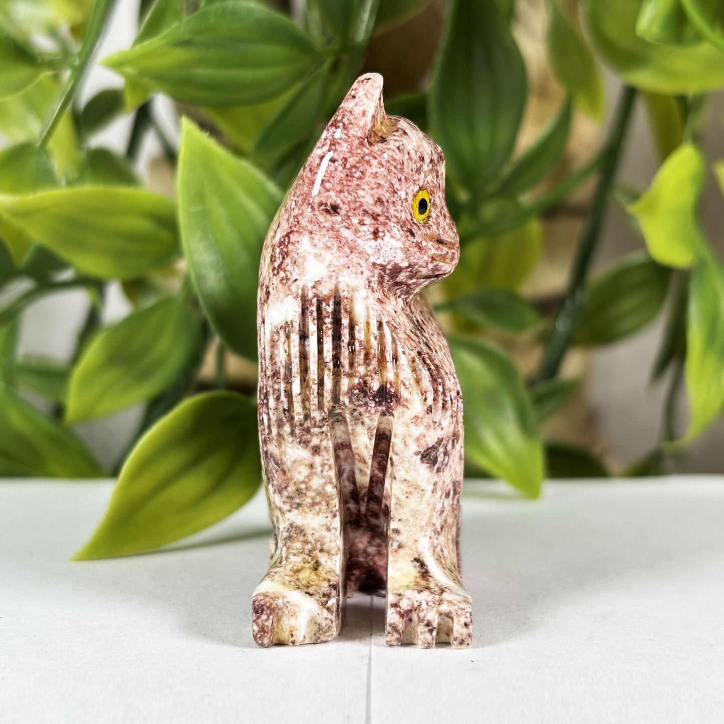 Hand-Carved Soapstone Cat Crystal Figurine Natural Healing Stone Sculpture, Unique Animal Collector Mineral Specimen - RAN594