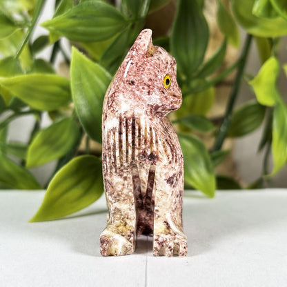 Hand-Carved Soapstone Cat Crystal Figurine Natural Healing Stone Sculpture, Unique Animal Collector Mineral Specimen - RAN594