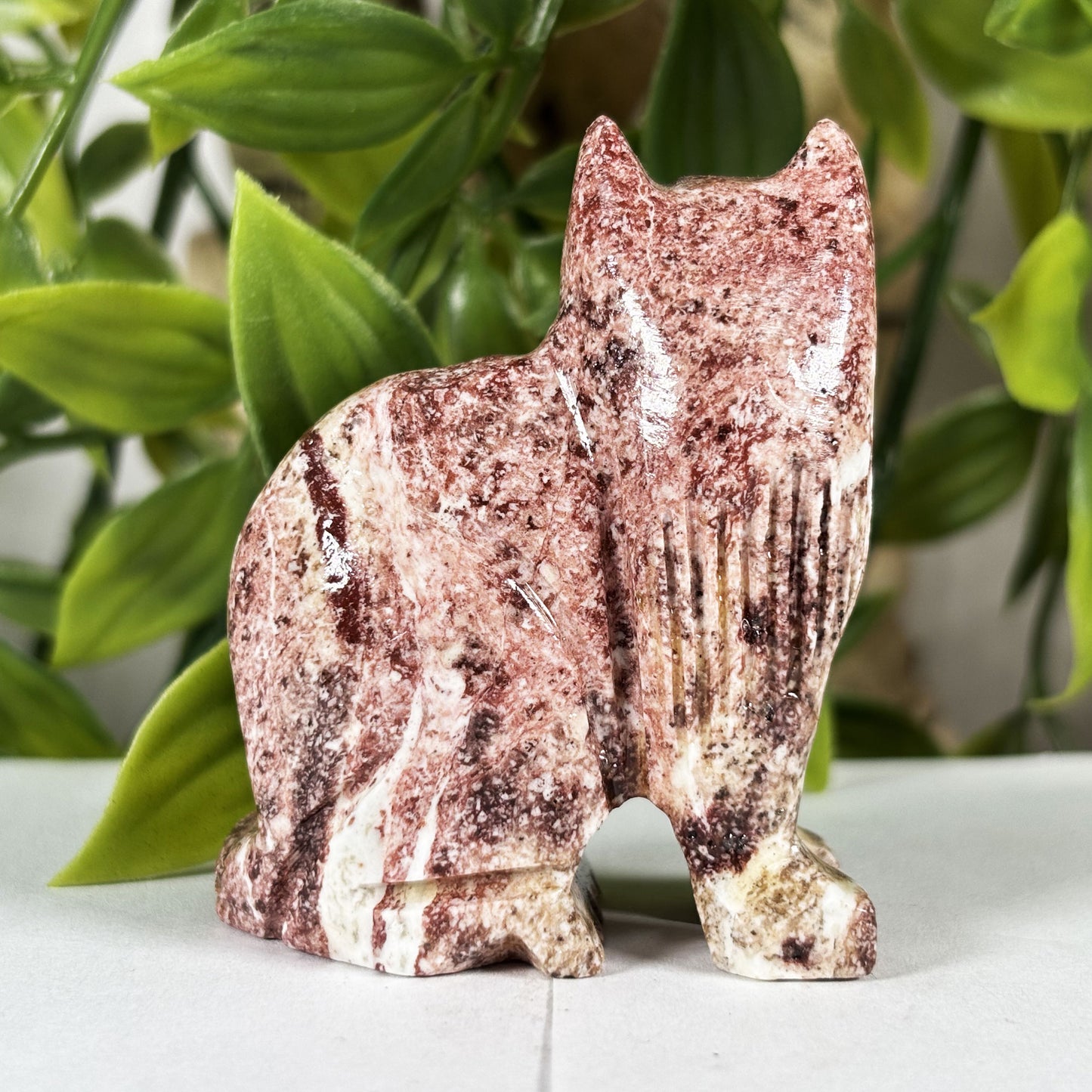 Hand-Carved Soapstone Cat Crystal Figurine Natural Healing Stone Sculpture, Unique Animal Collector Mineral Specimen - RAN594
