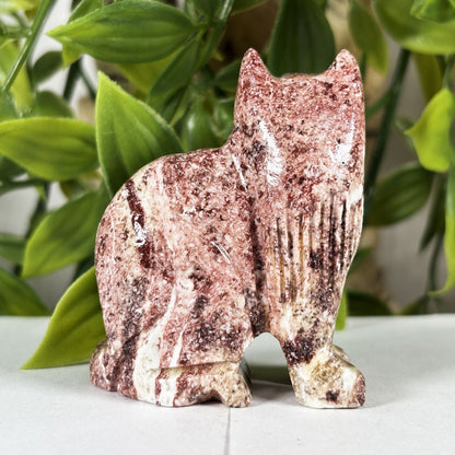 Hand-Carved Soapstone Cat Crystal Figurine Natural Healing Stone Sculpture, Unique Animal Collector Mineral Specimen - RAN594