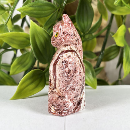 Hand-Carved Soapstone Cat Crystal Figurine Natural Healing Stone Sculpture, Unique Animal Collector Mineral Specimen - RAN594