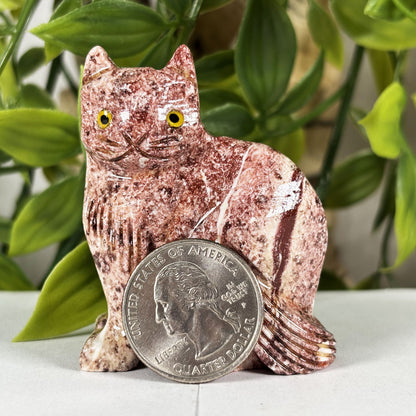 Hand-Carved Soapstone Cat Crystal Figurine Natural Healing Stone Sculpture, Unique Animal Collector Mineral Specimen - RAN594