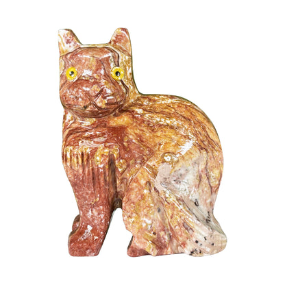 Hand-Carved Soapstone Cat Crystal Figurine Natural Healing Stone Sculpture, Unique Cat Collector Mineral Specimen
