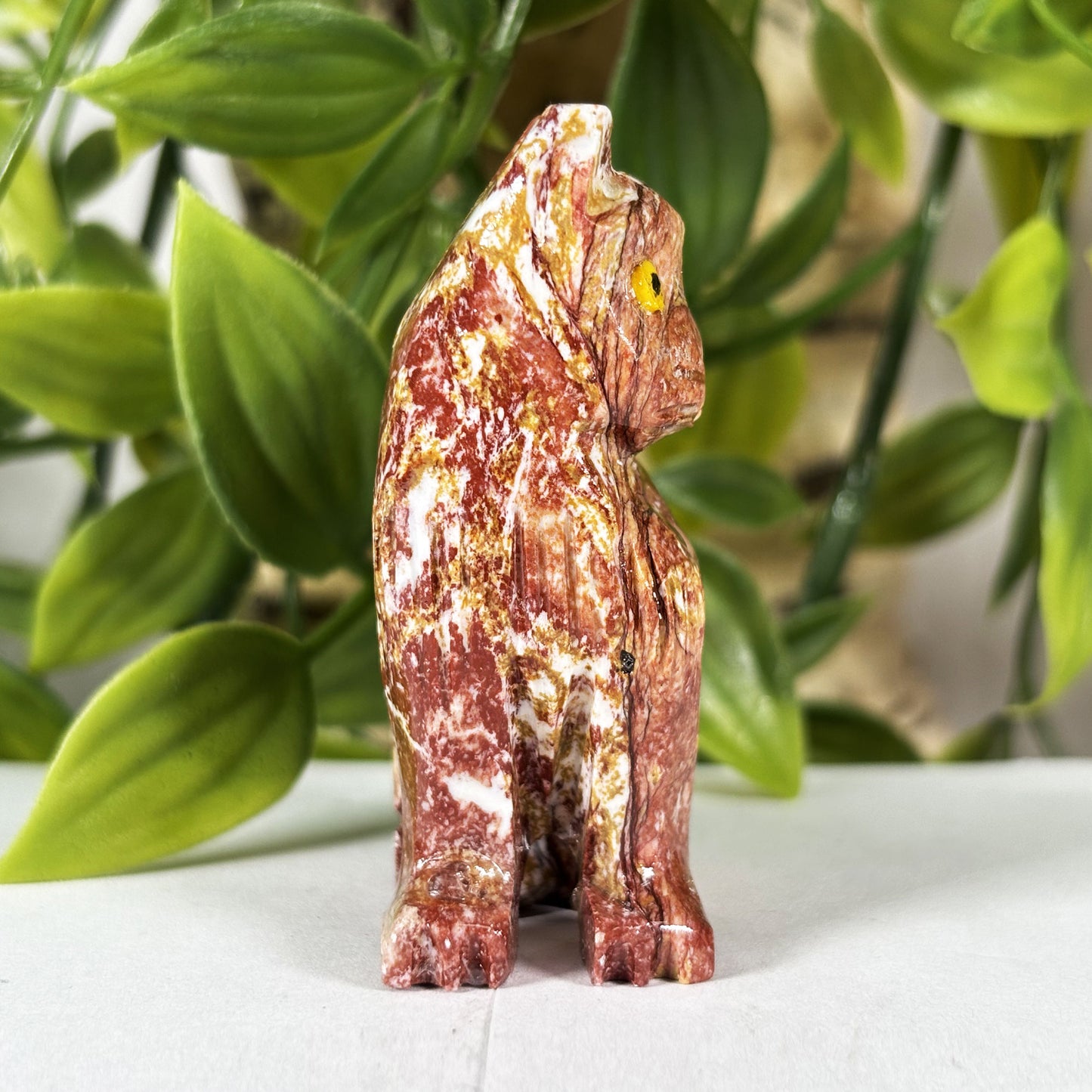 Hand-Carved Soapstone Cat Crystal Figurine Natural Healing Stone Sculpture, Unique Cat Collector Mineral Specimen