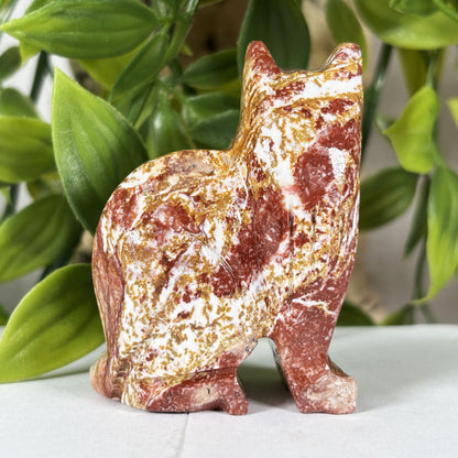 Hand-Carved Soapstone Cat Crystal Figurine Natural Healing Stone Sculpture, Unique Cat Collector Mineral Specimen