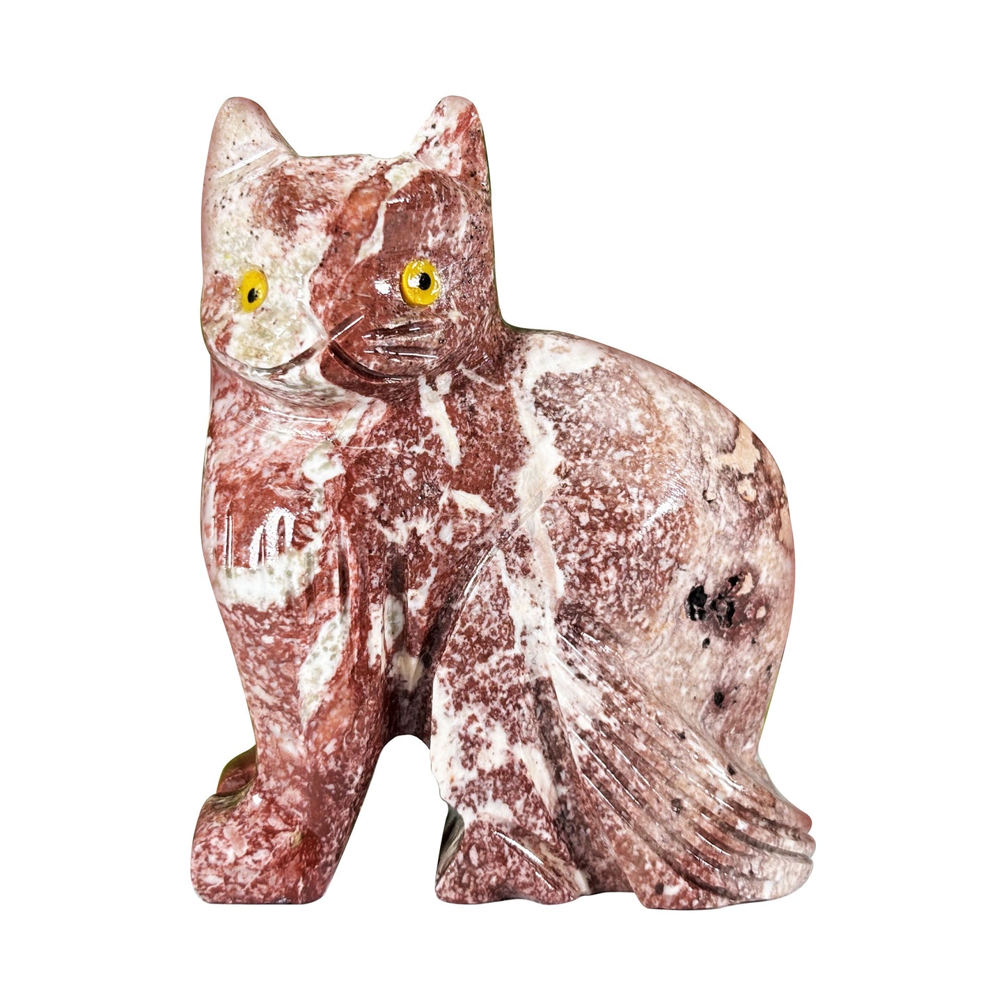 Hand-Carved Soapstone Cat Crystal Figurine Natural Healing Stone Sculpture, Unique Cat Collectible Mineral Specimen