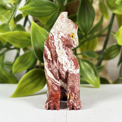 Hand-Carved Soapstone Cat Crystal Figurine Natural Healing Stone Sculpture, Unique Cat Collectible Mineral Specimen