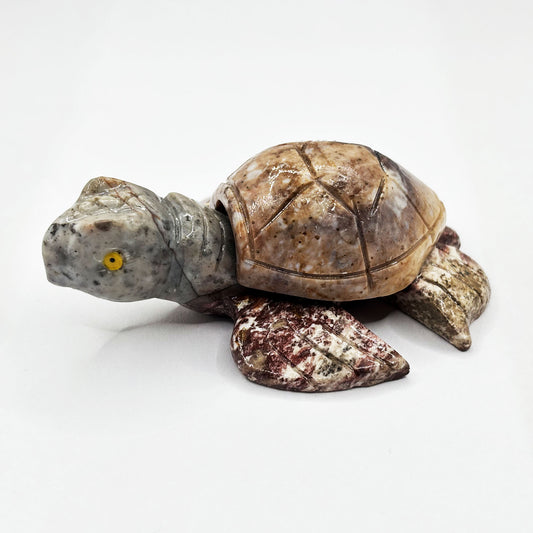Hand-Carved Soapstone Turtle Crystal Figurine Natural Healing Stone Sculpture, Unique Turtle Animal Totem Mineral Collector Specimen