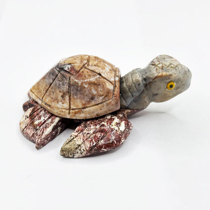 Hand-Carved Soapstone Turtle Crystal Figurine Natural Healing Stone Sculpture, Unique Turtle Animal Totem Mineral Collector Specimen