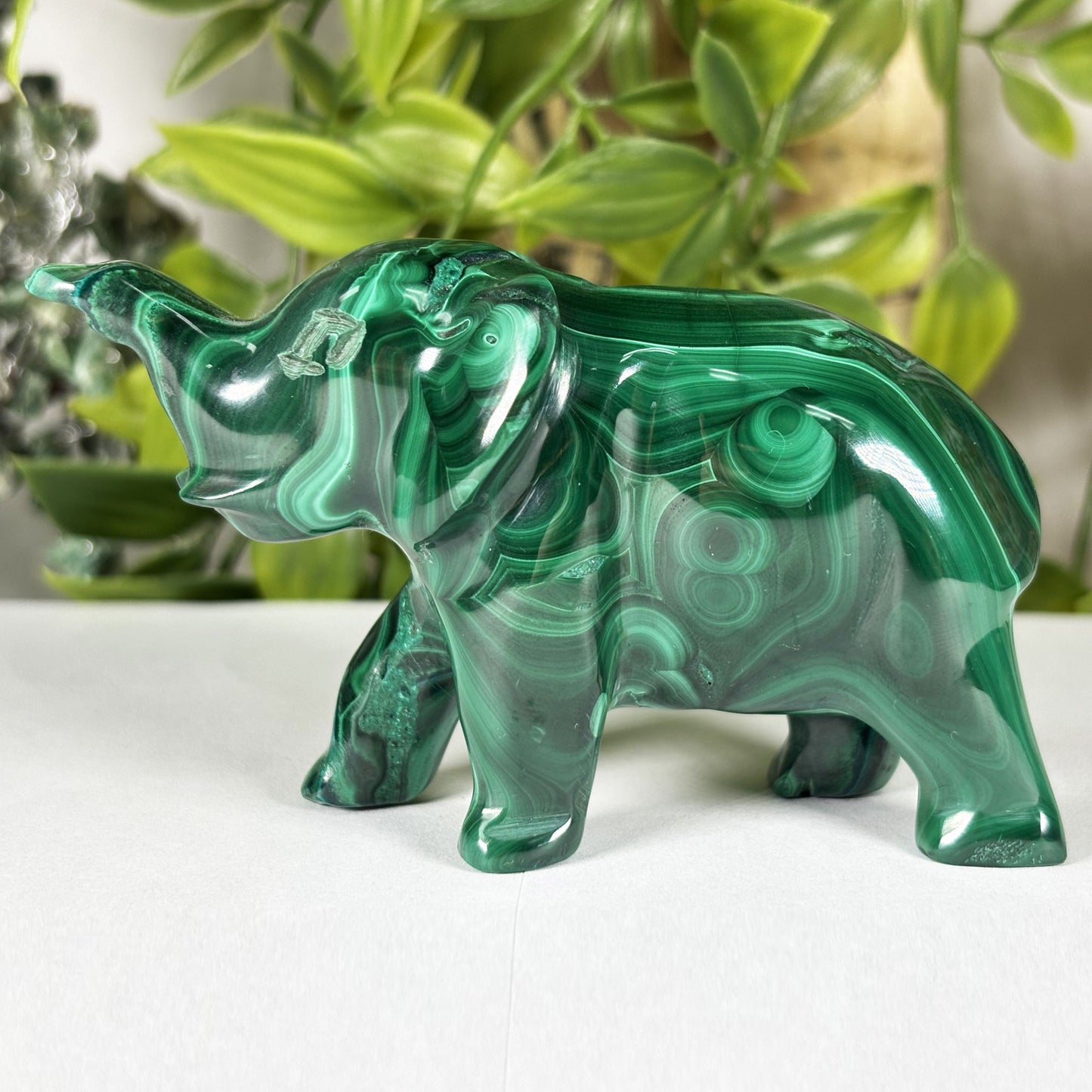 Malachite Gemstone Elephant Figurine - Gem Avenue Retail