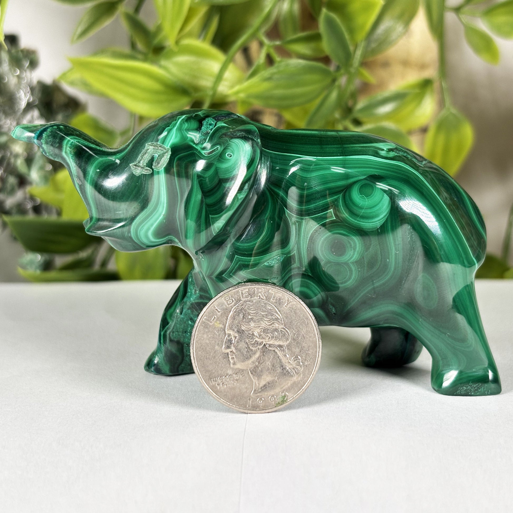 Malachite Gemstone Elephant Figurine - Gem Avenue Retail