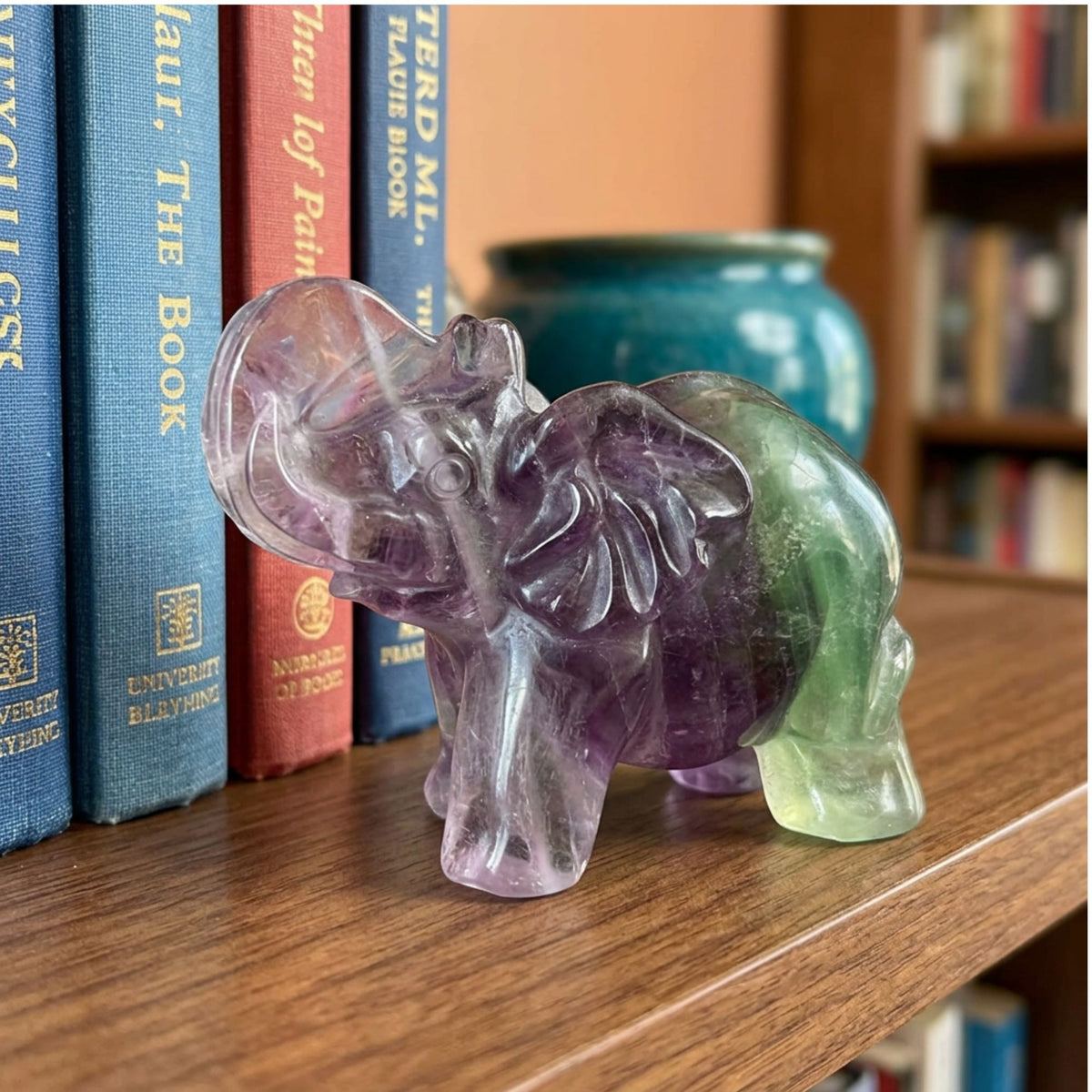 Fluorite Elephant Figurine 2.75" Purple Green Crystal Animal Carving Decor
