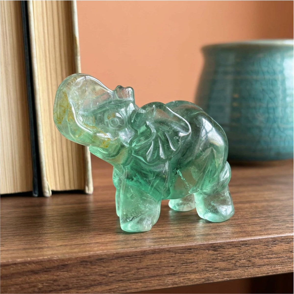 Green Fluorite Elephant Figurine 2.75" Crystal Animal Carving Decor