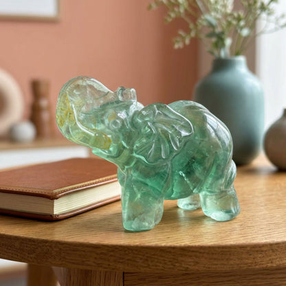 Green Fluorite Elephant Figurine 2.75" Crystal Animal Carving Decor