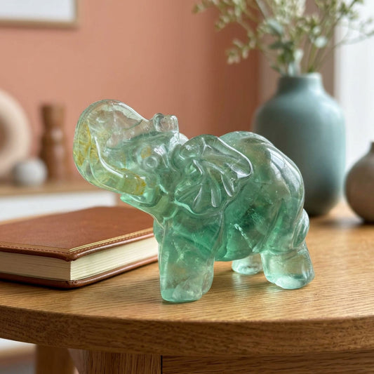 Green Fluorite Elephant Figurine 2.75" Crystal Animal Carving Decor