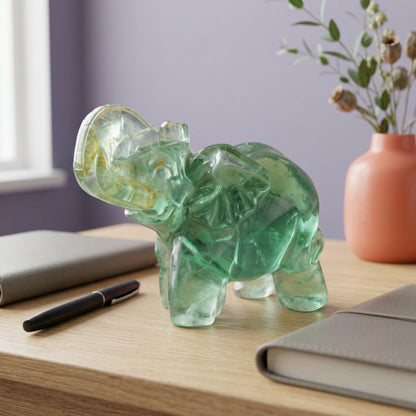 Green Fluorite Elephant Figurine 2.75" Crystal Animal Carving Decor