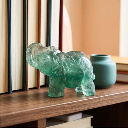Green Fluorite Elephant Figurine 2.75" Natural Crystal Animal Carving Decor