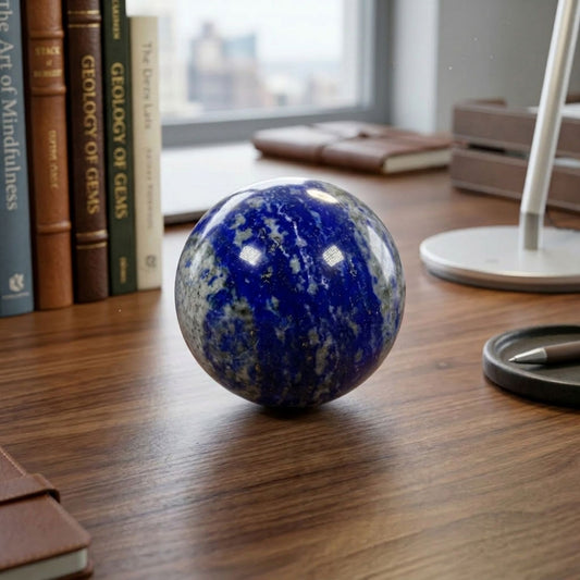 Natural Lapis Lazuli Crystal Sphere 2.5" Polished Blue Gemstone Ball for Home, Office, Meditation, Stress Relief, Calming Energy, Healing & Decoration  RBL216 8.5 oz