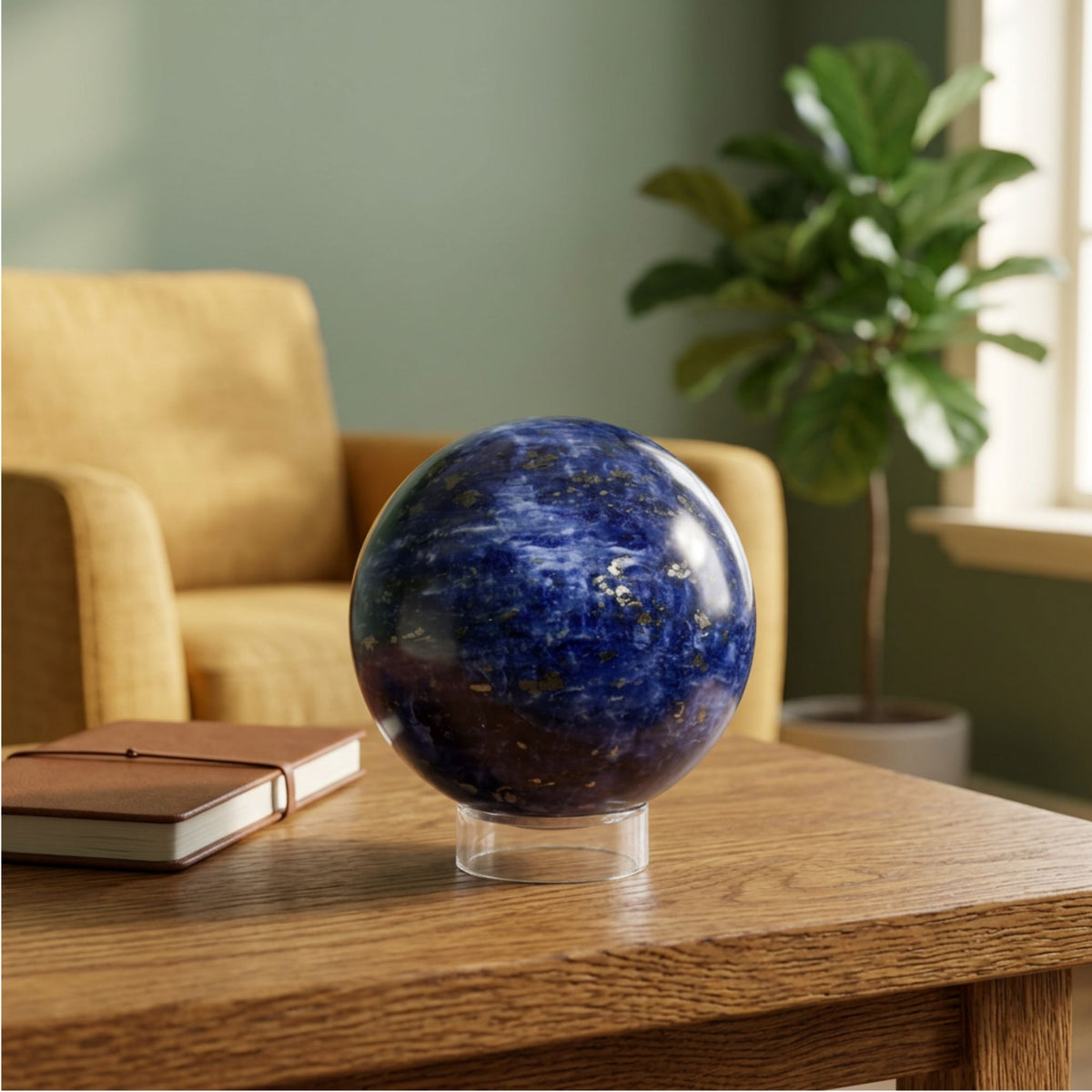 Polished Sodalite Sphere Natural Blue Gemstone Ball for Meditation, Healing & Home Decor