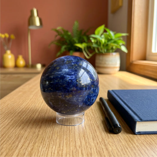 Polished Sodalite Sphere Natural Blue Gemstone Ball for Meditation, Healing & Home Decor
