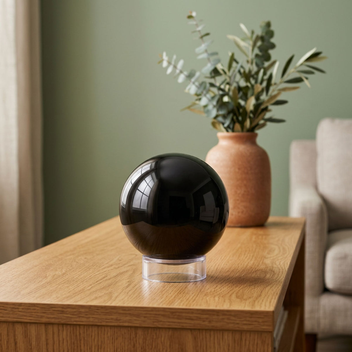 Black Obsidian Sphere 2" Polished Natural Gemstone Ball for Meditation & Home Decor RBL320