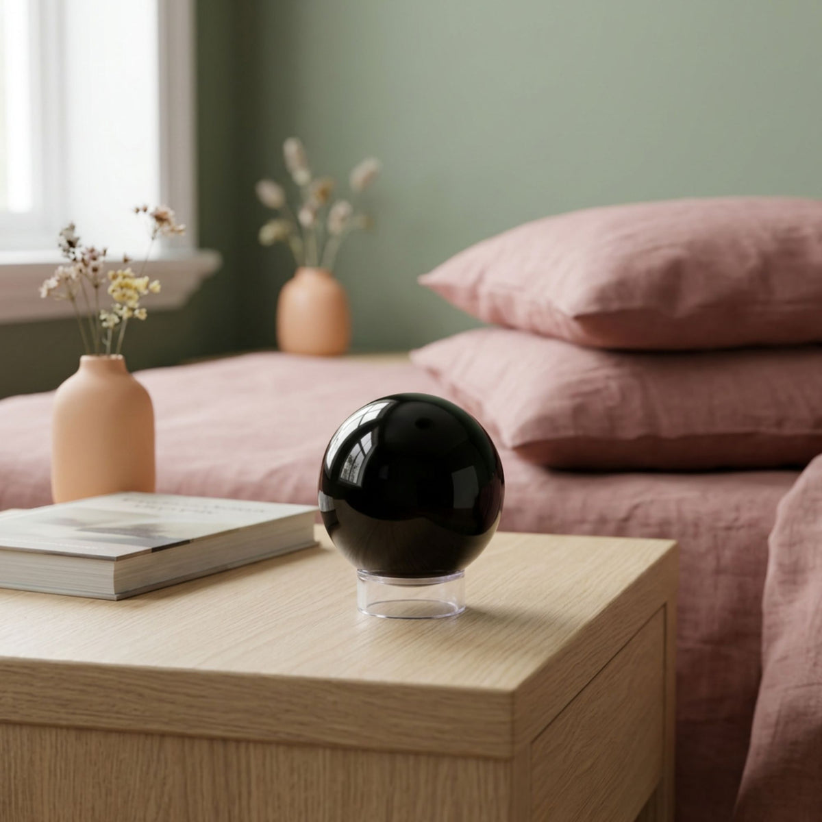 Black Obsidian Sphere 2" Polished Natural Gemstone Ball for Meditation & Home Decor RBL320