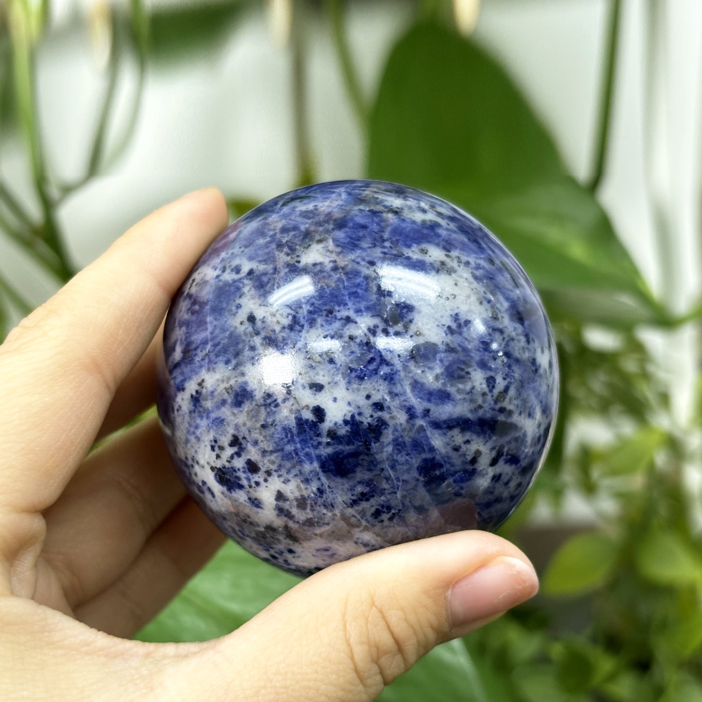 Polished Sodalite Crystal Sphere Ball Natural Healing Gemstone for Meditation, Energy Balance & Home Decor Display - RBL321