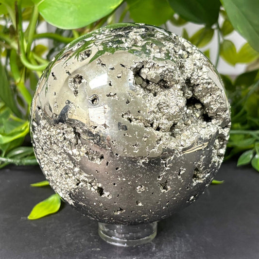 Pyrite Crystal Sphere 3.5 Inch Polished Natural Stone Energy Decor RBL332
