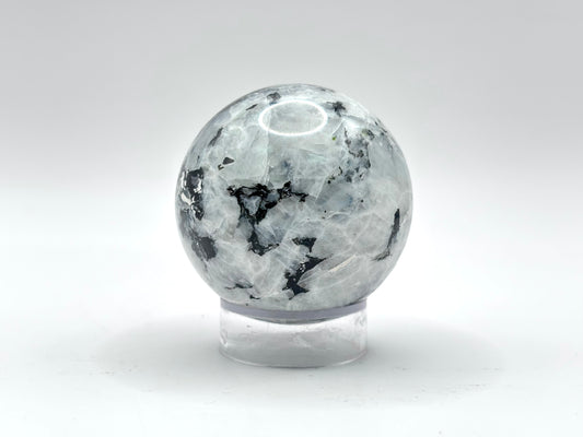 Rainbow Moonstone Sphere with Black Tourmaline Inclusions, Natural Healing Crystal Ball for Meditation, Energy Cleansing & Home Decor